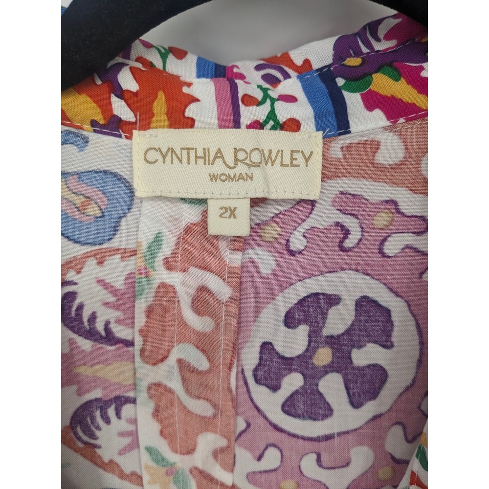 Cynthia Rowley Colorful Top Womens 2X Multicolor Patchwork Paisley Button Up - Picture 3 of 10